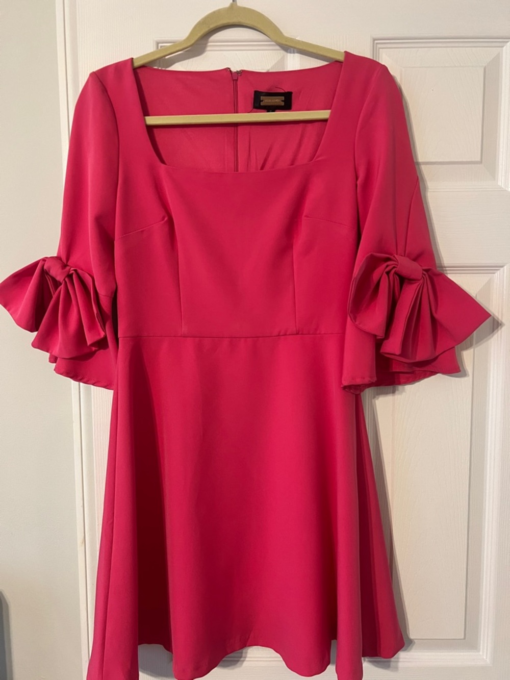 Alexia Admor Fuchsia Square-Neck Fit & Flare Dress with Ruffled Sleeves